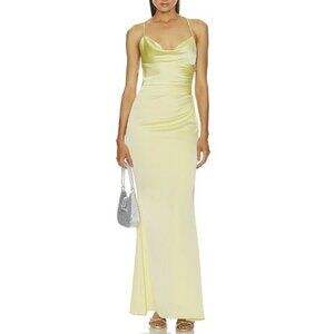 Katie May Los Angeles Ryder Cowl Neck Ruched Satin Maxi‎ Gown Light Green XS